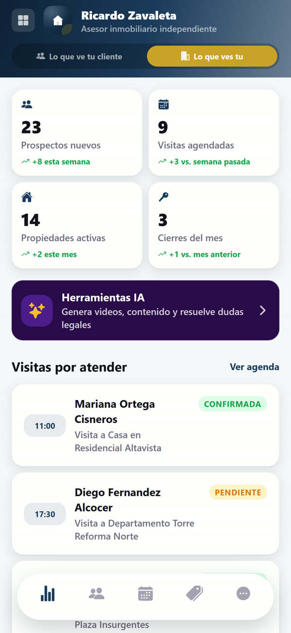 App a la medida para Asesor inmobiliario independiente